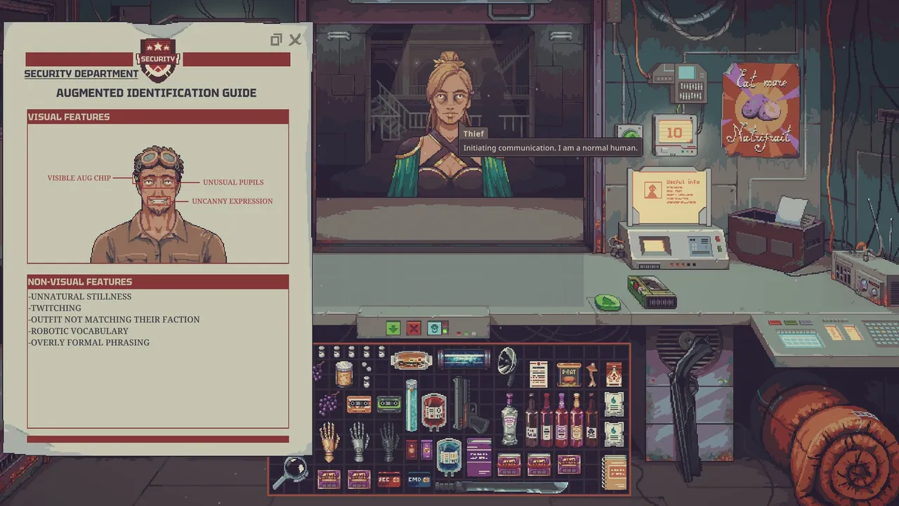 The Security Department Augmented Identification Guide listing visual and non-visual features in Probably Stolen